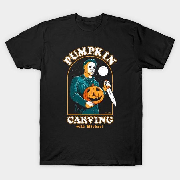 Halloween Carving With Michael Myers T-Shirt by DinoMike